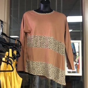 Leopard Mix Cotton Knit Long Sleeve Shirt